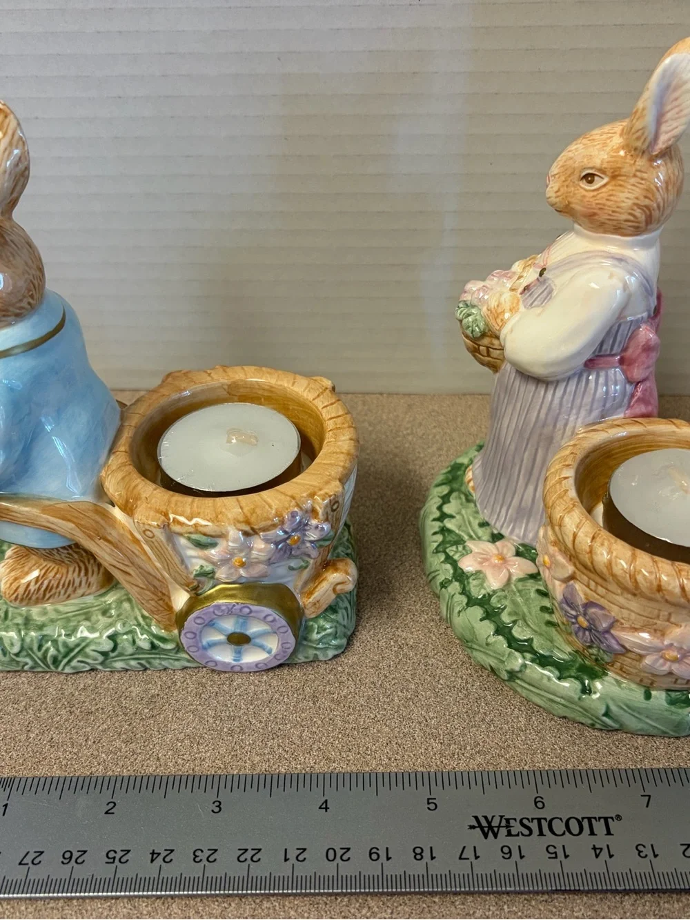 vintage Avon Springtime Collection Mr. & Mrs. Bunny Tealight Holder Figurines